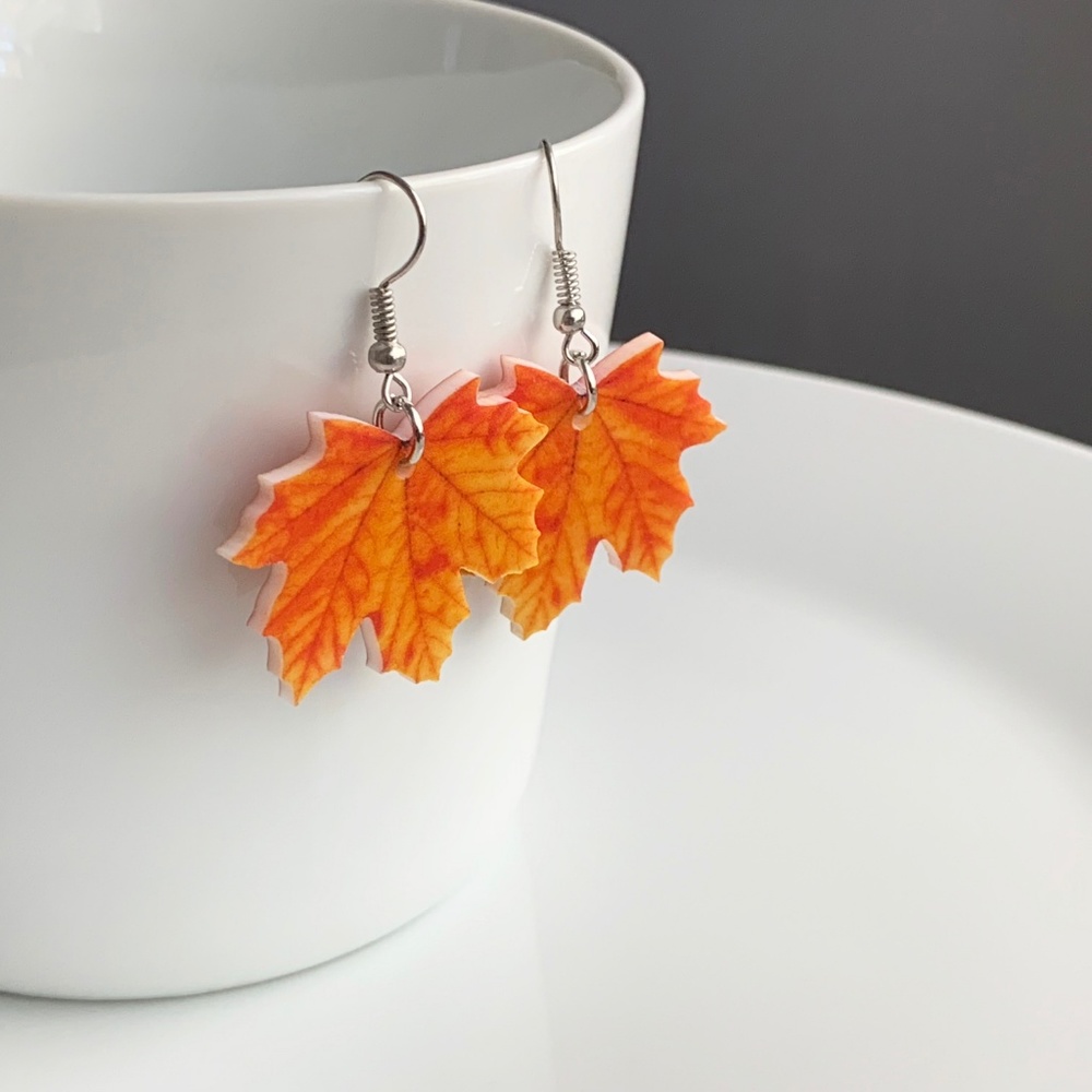 NEW Acrylic Orange Leaf Earrings - Picture 4 of 5